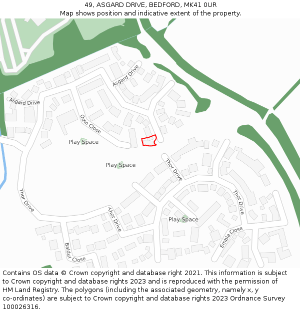 49, ASGARD DRIVE, BEDFORD, MK41 0UR: Location map and indicative extent of plot