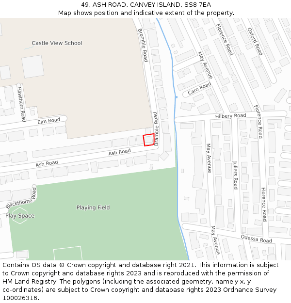 49, ASH ROAD, CANVEY ISLAND, SS8 7EA: Location map and indicative extent of plot