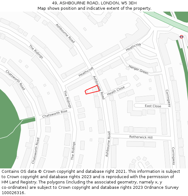 49, ASHBOURNE ROAD, LONDON, W5 3EH: Location map and indicative extent of plot