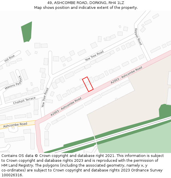 49, ASHCOMBE ROAD, DORKING, RH4 1LZ: Location map and indicative extent of plot