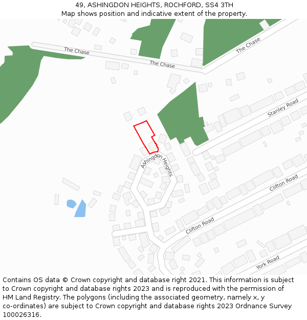 49, ASHINGDON HEIGHTS, ROCHFORD, SS4 3TH: Location map and indicative extent of plot