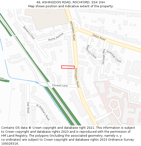 49, ASHINGDON ROAD, ROCHFORD, SS4 1NH: Location map and indicative extent of plot