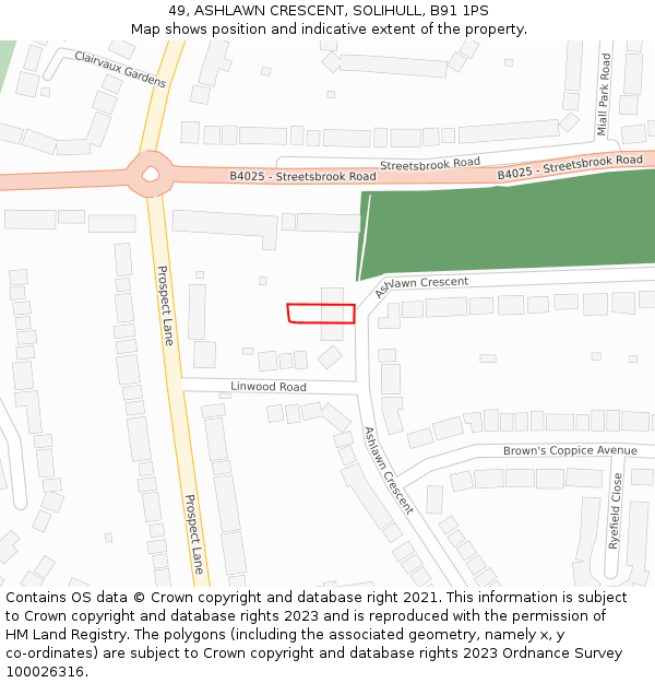 49, ASHLAWN CRESCENT, SOLIHULL, B91 1PS: Location map and indicative extent of plot