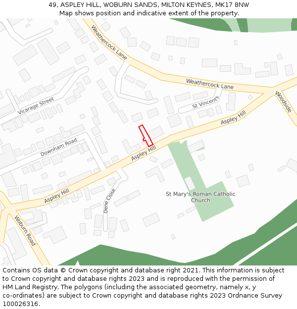 49, ASPLEY HILL, WOBURN SANDS, MILTON KEYNES, MK17 8NW: Location map and indicative extent of plot