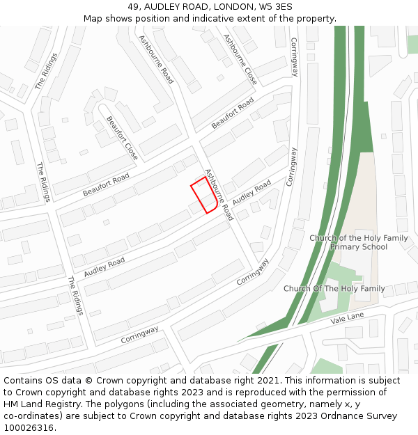 49, AUDLEY ROAD, LONDON, W5 3ES: Location map and indicative extent of plot