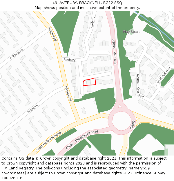 49, AVEBURY, BRACKNELL, RG12 8SQ: Location map and indicative extent of plot