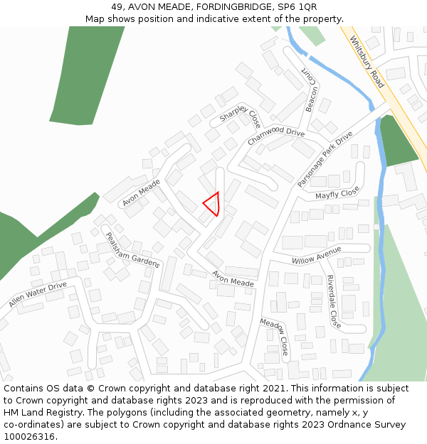 49, AVON MEADE, FORDINGBRIDGE, SP6 1QR: Location map and indicative extent of plot