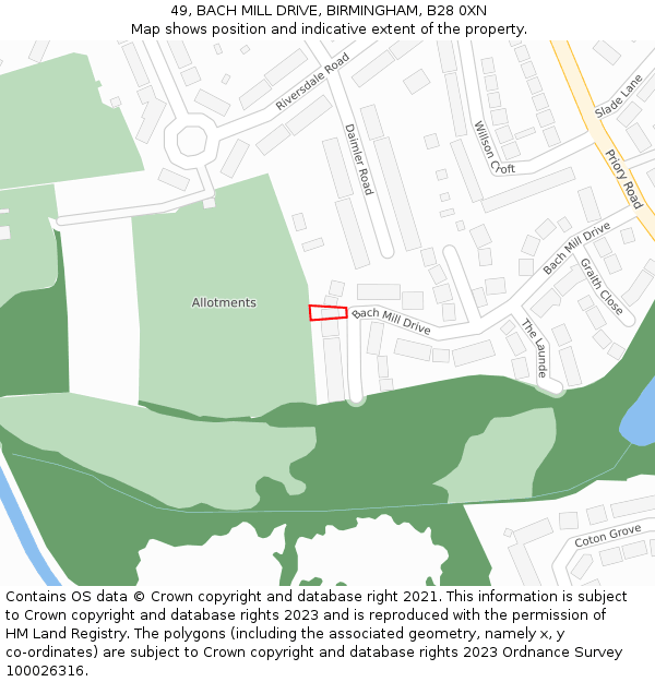 49, BACH MILL DRIVE, BIRMINGHAM, B28 0XN: Location map and indicative extent of plot
