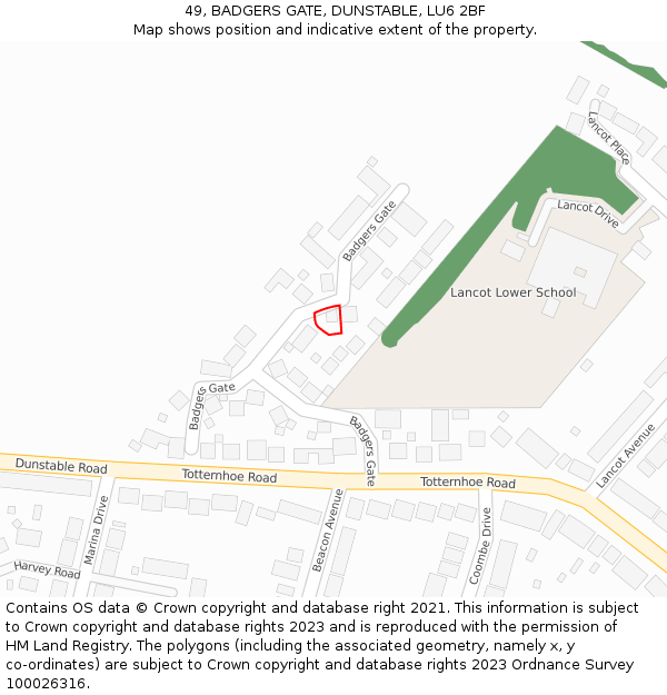 49, BADGERS GATE, DUNSTABLE, LU6 2BF: Location map and indicative extent of plot