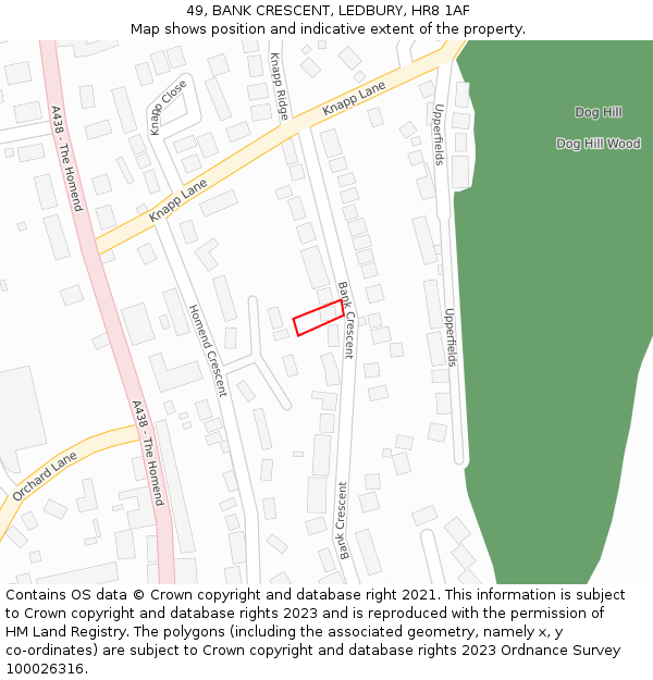 49, BANK CRESCENT, LEDBURY, HR8 1AF: Location map and indicative extent of plot