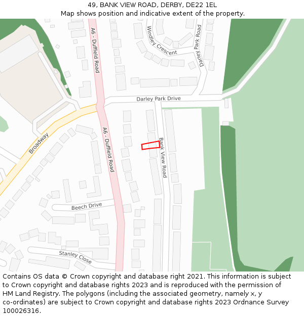 49, BANK VIEW ROAD, DERBY, DE22 1EL: Location map and indicative extent of plot