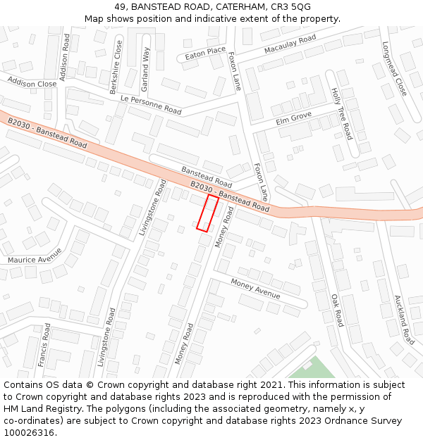 49, BANSTEAD ROAD, CATERHAM, CR3 5QG: Location map and indicative extent of plot