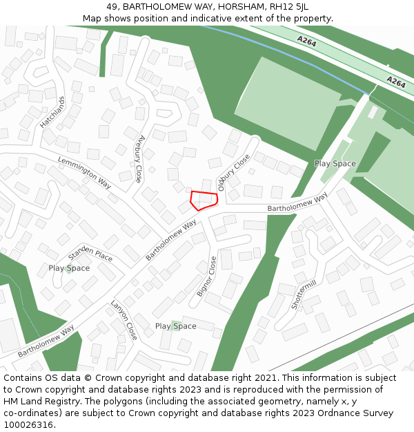 49, BARTHOLOMEW WAY, HORSHAM, RH12 5JL: Location map and indicative extent of plot