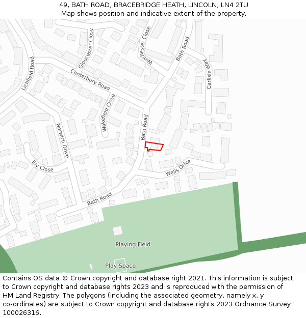 49, BATH ROAD, BRACEBRIDGE HEATH, LINCOLN, LN4 2TU: Location map and indicative extent of plot