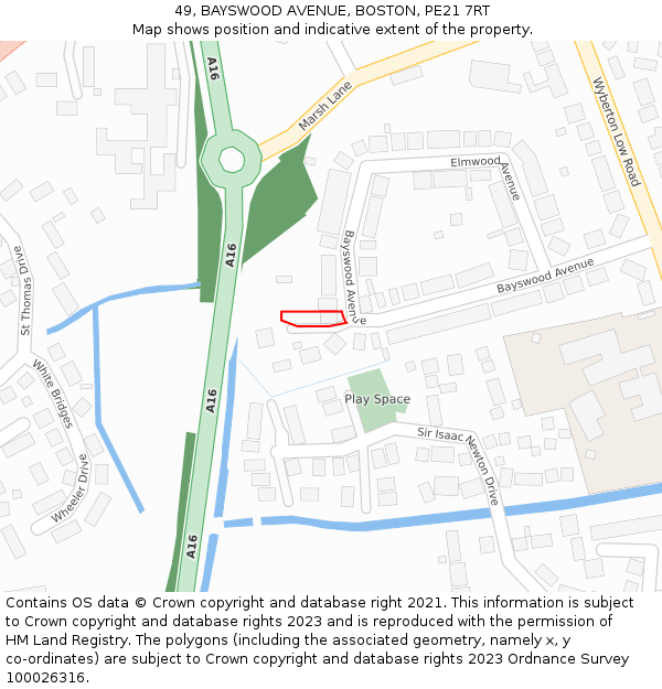 49, BAYSWOOD AVENUE, BOSTON, PE21 7RT: Location map and indicative extent of plot