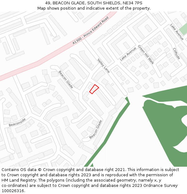 49, BEACON GLADE, SOUTH SHIELDS, NE34 7PS: Location map and indicative extent of plot