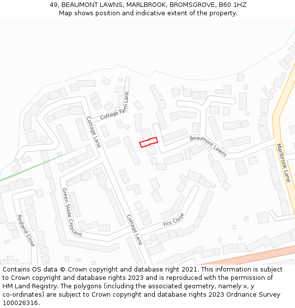 49, BEAUMONT LAWNS, MARLBROOK, BROMSGROVE, B60 1HZ: Location map and indicative extent of plot