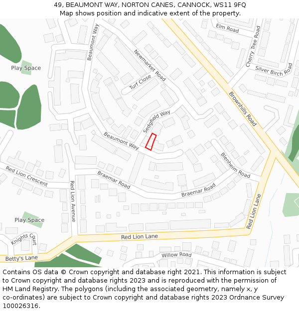 49, BEAUMONT WAY, NORTON CANES, CANNOCK, WS11 9FQ: Location map and indicative extent of plot
