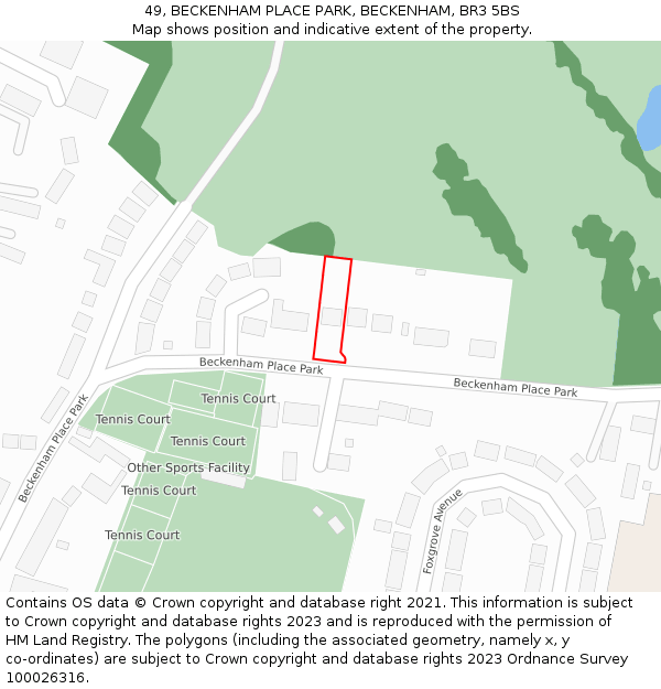 49, BECKENHAM PLACE PARK, BECKENHAM, BR3 5BS: Location map and indicative extent of plot