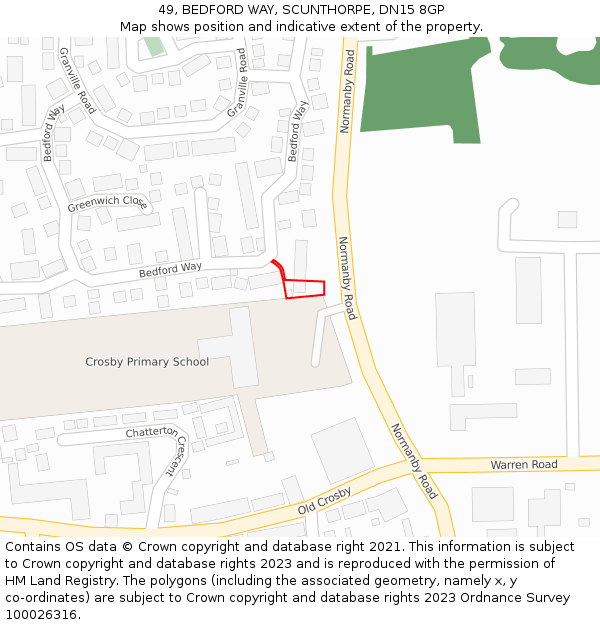 49, BEDFORD WAY, SCUNTHORPE, DN15 8GP: Location map and indicative extent of plot