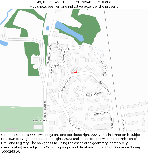 49, BEECH AVENUE, BIGGLESWADE, SG18 0EQ: Location map and indicative extent of plot