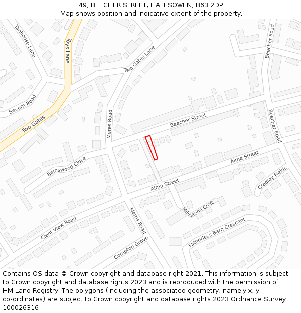 49, BEECHER STREET, HALESOWEN, B63 2DP: Location map and indicative extent of plot