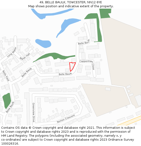 49, BELLE BAULK, TOWCESTER, NN12 6YE: Location map and indicative extent of plot
