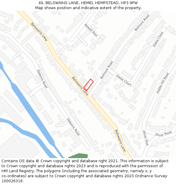 49, BELSWAINS LANE, HEMEL HEMPSTEAD, HP3 9PW: Location map and indicative extent of plot