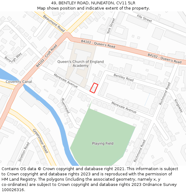 49, BENTLEY ROAD, NUNEATON, CV11 5LR: Location map and indicative extent of plot