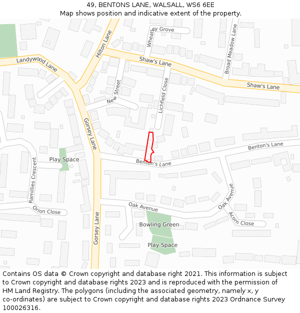 49, BENTONS LANE, WALSALL, WS6 6EE: Location map and indicative extent of plot