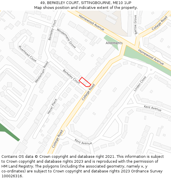 49, BERKELEY COURT, SITTINGBOURNE, ME10 1UP: Location map and indicative extent of plot