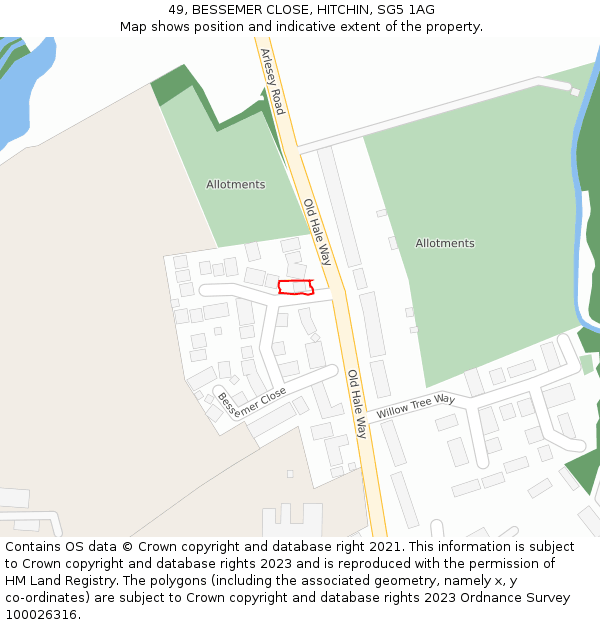 49, BESSEMER CLOSE, HITCHIN, SG5 1AG: Location map and indicative extent of plot