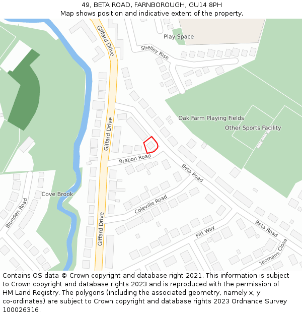 49, BETA ROAD, FARNBOROUGH, GU14 8PH: Location map and indicative extent of plot