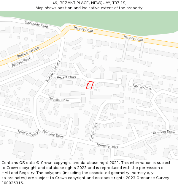 49, BEZANT PLACE, NEWQUAY, TR7 1SJ: Location map and indicative extent of plot