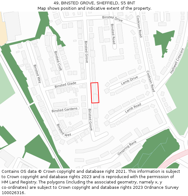 49, BINSTED GROVE, SHEFFIELD, S5 8NT: Location map and indicative extent of plot