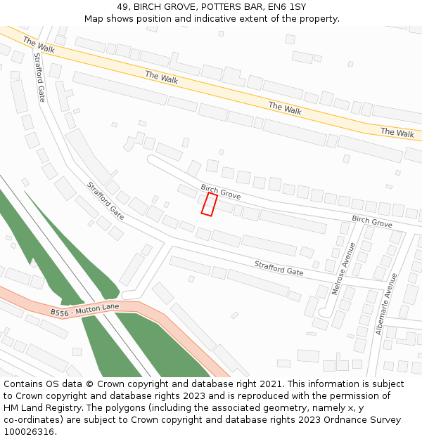 49, BIRCH GROVE, POTTERS BAR, EN6 1SY: Location map and indicative extent of plot