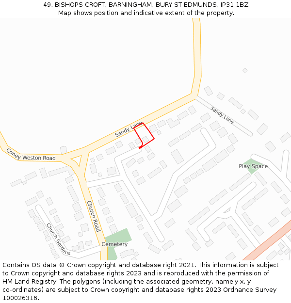 49, BISHOPS CROFT, BARNINGHAM, BURY ST EDMUNDS, IP31 1BZ: Location map and indicative extent of plot