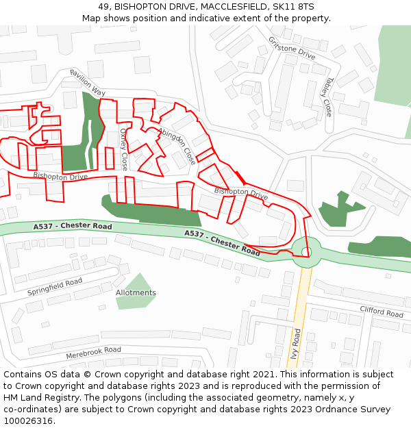 49, BISHOPTON DRIVE, MACCLESFIELD, SK11 8TS: Location map and indicative extent of plot