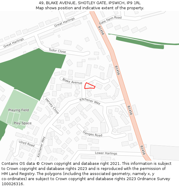 49, BLAKE AVENUE, SHOTLEY GATE, IPSWICH, IP9 1RL: Location map and indicative extent of plot