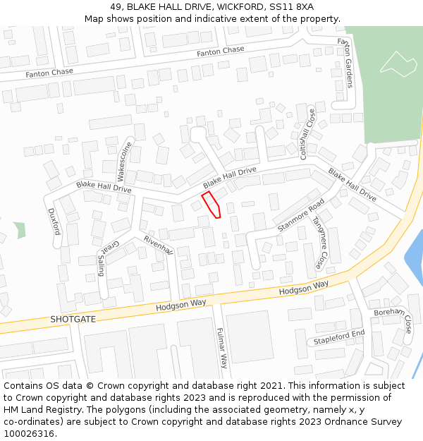 49, BLAKE HALL DRIVE, WICKFORD, SS11 8XA: Location map and indicative extent of plot