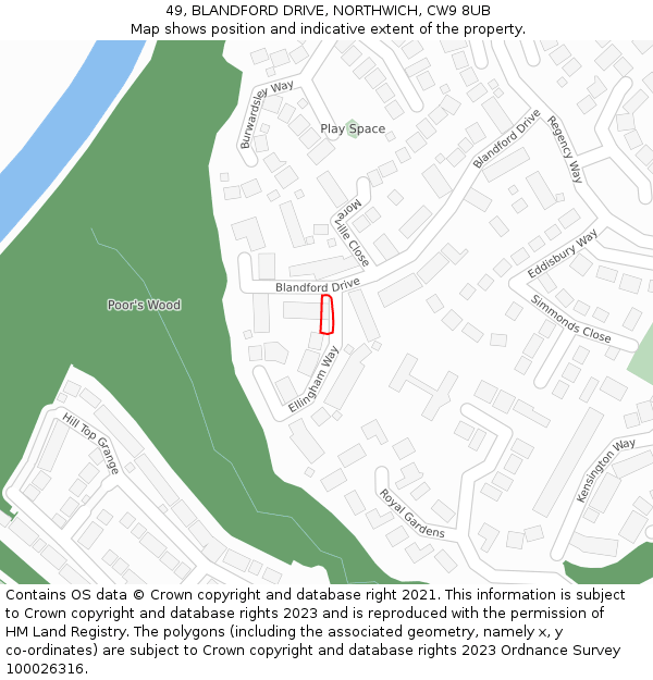 49, BLANDFORD DRIVE, NORTHWICH, CW9 8UB: Location map and indicative extent of plot