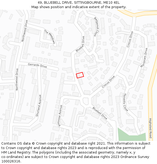 49, BLUEBELL DRIVE, SITTINGBOURNE, ME10 4EL: Location map and indicative extent of plot