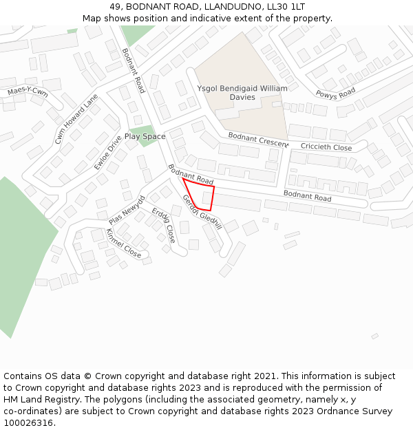 49, BODNANT ROAD, LLANDUDNO, LL30 1LT: Location map and indicative extent of plot