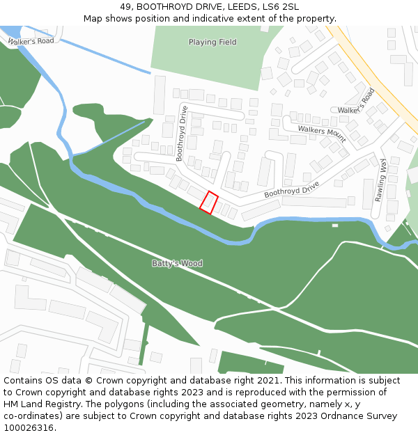 49, BOOTHROYD DRIVE, LEEDS, LS6 2SL: Location map and indicative extent of plot