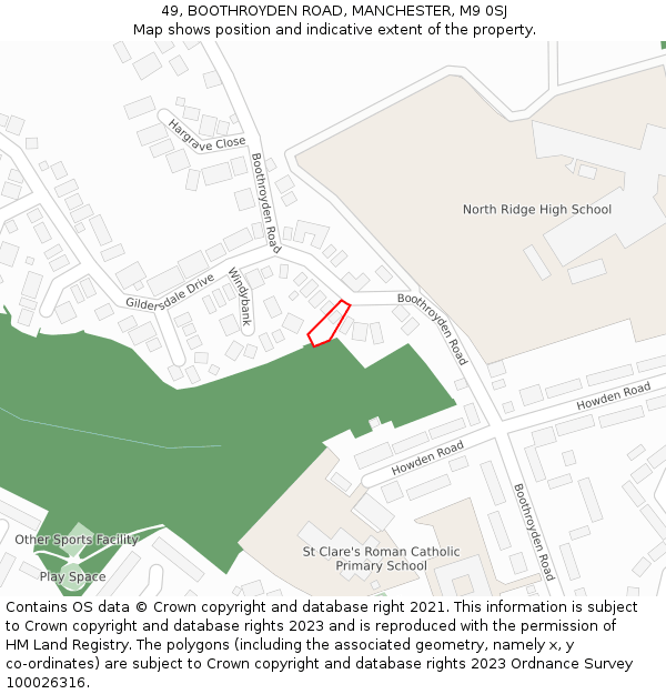 49, BOOTHROYDEN ROAD, MANCHESTER, M9 0SJ: Location map and indicative extent of plot