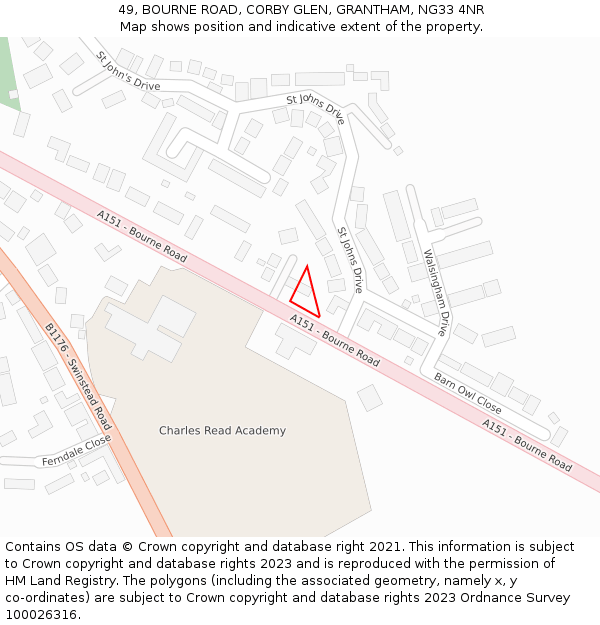 49, BOURNE ROAD, CORBY GLEN, GRANTHAM, NG33 4NR: Location map and indicative extent of plot