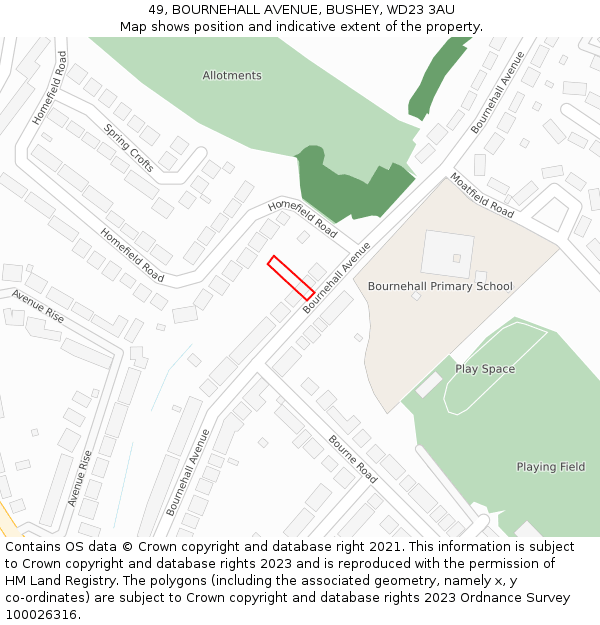 49, BOURNEHALL AVENUE, BUSHEY, WD23 3AU: Location map and indicative extent of plot