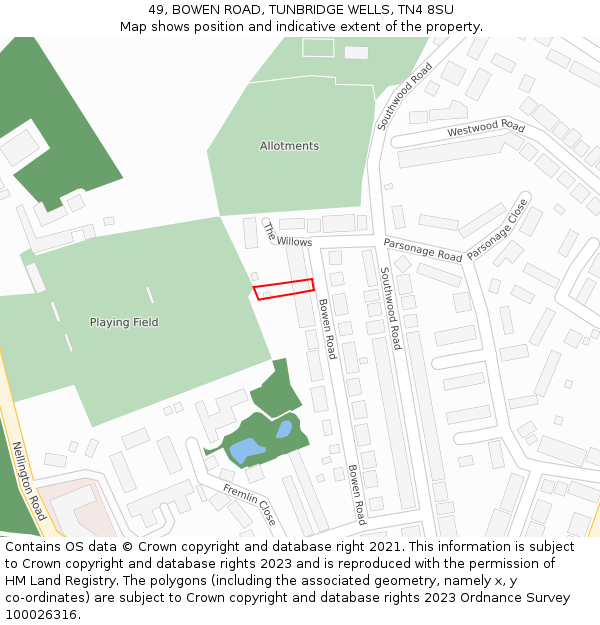 49, BOWEN ROAD, TUNBRIDGE WELLS, TN4 8SU: Location map and indicative extent of plot