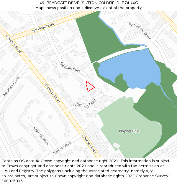 49, BRADGATE DRIVE, SUTTON COLDFIELD, B74 4XG: Location map and indicative extent of plot