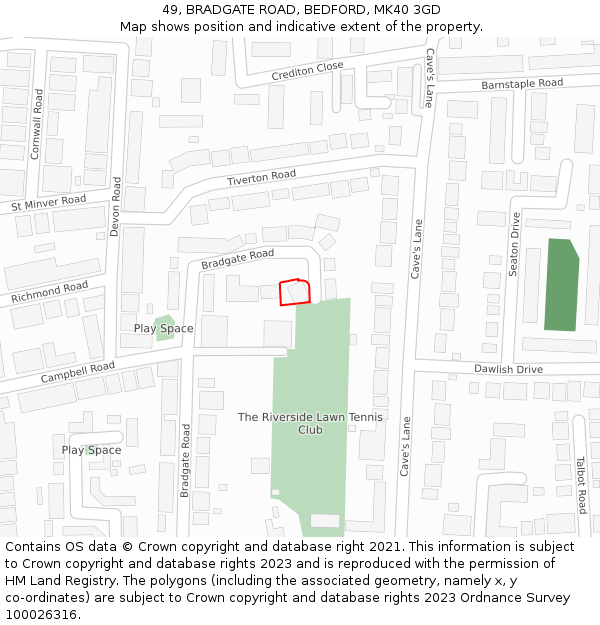 49, BRADGATE ROAD, BEDFORD, MK40 3GD: Location map and indicative extent of plot